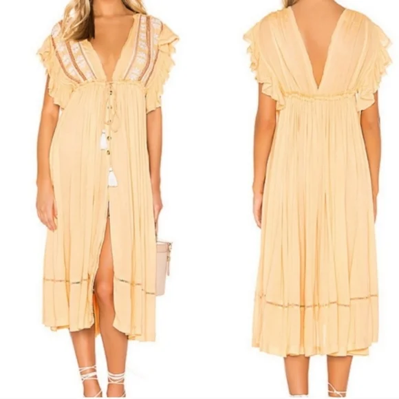 Free People Bali Will Wait For You Dress in Garbanzo Oversized Boho XS - Picture 2 of 16